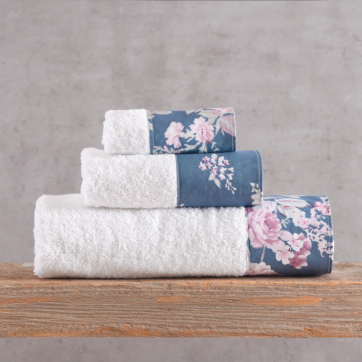 Σετ Πετσέτες 3 Τεμαχίων Rythmos(Συσκευασία Σακούλας) Springtime Λευκό-Μπλε Σκούρο 30x50,50x90,80x150