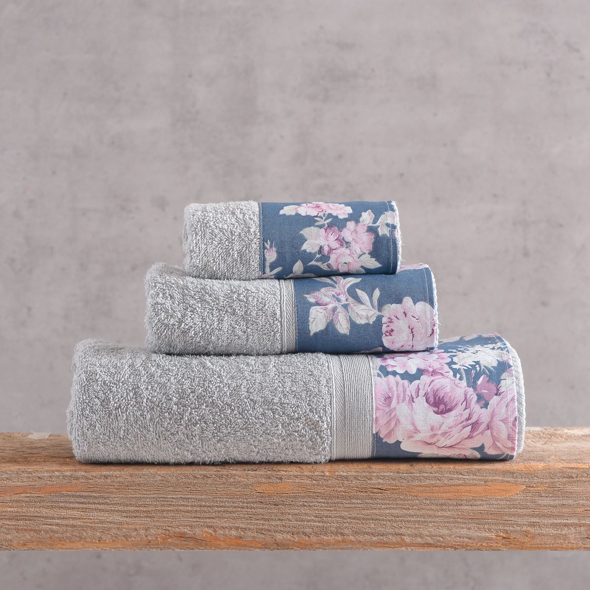 Σετ Πετσέτες 3 Τεμαχίων Rythmos(Συσκευασία Κουτιού) Springtime Γκρι-Μπλε Σκούρο 30x50,50x90,80x150