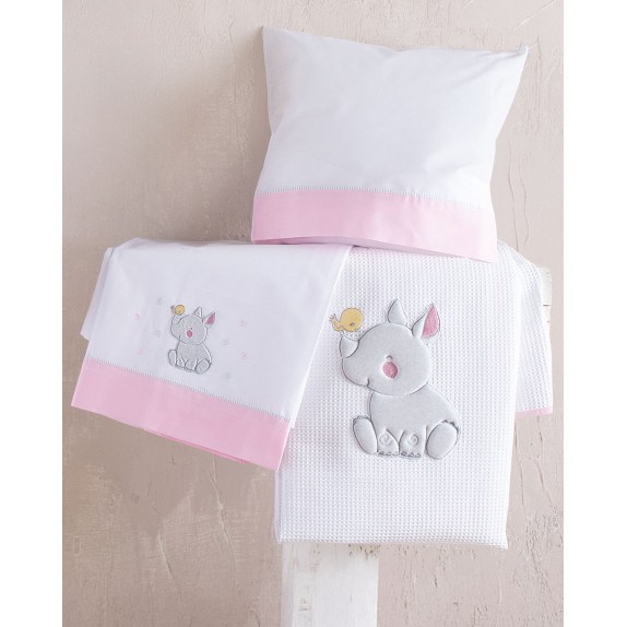 Κουβέρτα Πικέ Κούνιας Rythmos Rino Ροζ 120x150