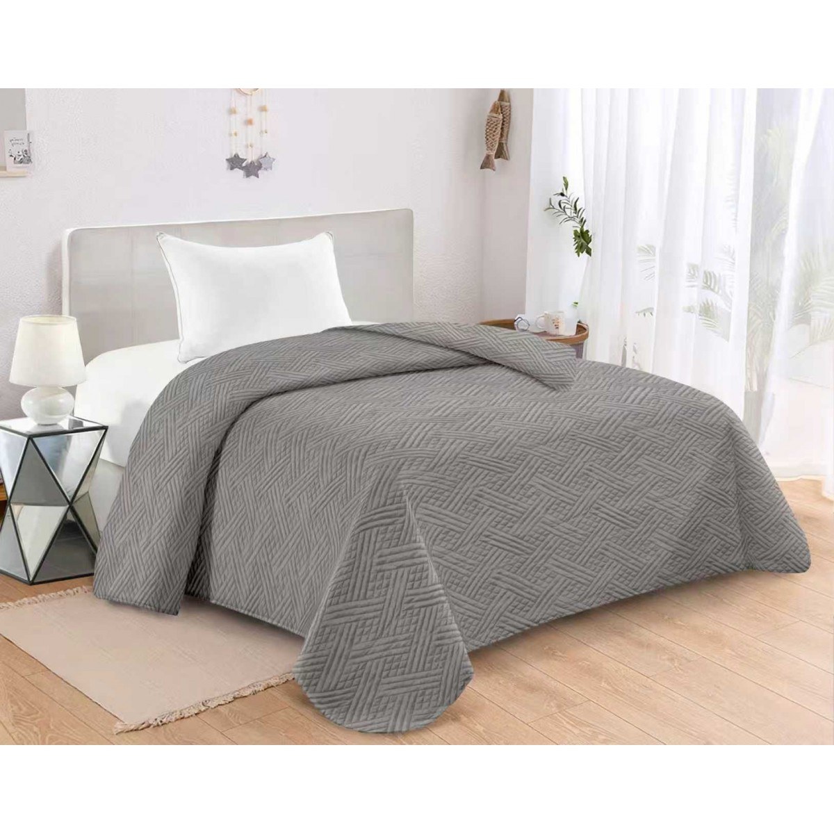 Κουβερλι Microfiber Υπερδιπλο 220X240 Adam Home Gloria Grey