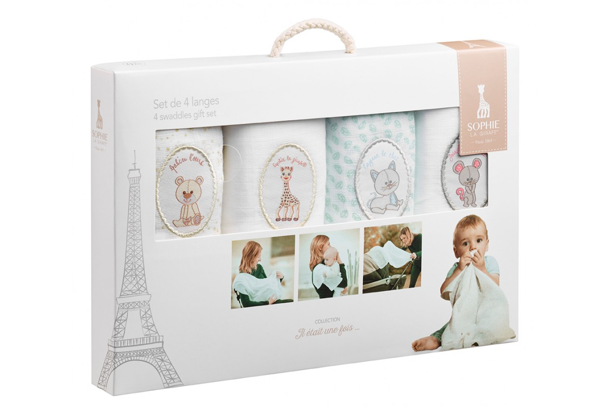 Σετ 4 Μουσελίνες Sophie La Girafe Σε Κουτί 70x70 S850724