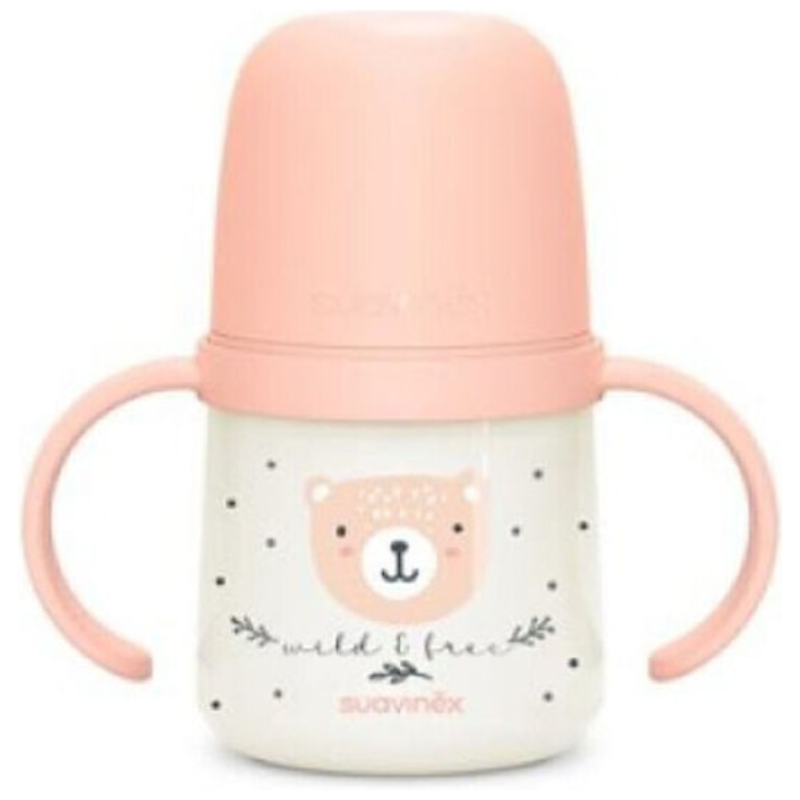 Μπουκάλι Εκπαιδευτικό Suavinex Με Λαβές Night & Day Wild Pink +6m 150ml BR79812