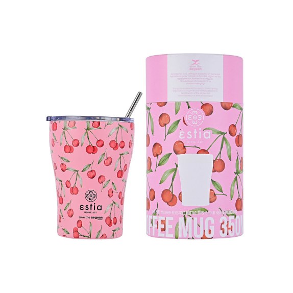 Estia Θερμός Coffee Mug Save The Aegean 350Ml Cherry Rose