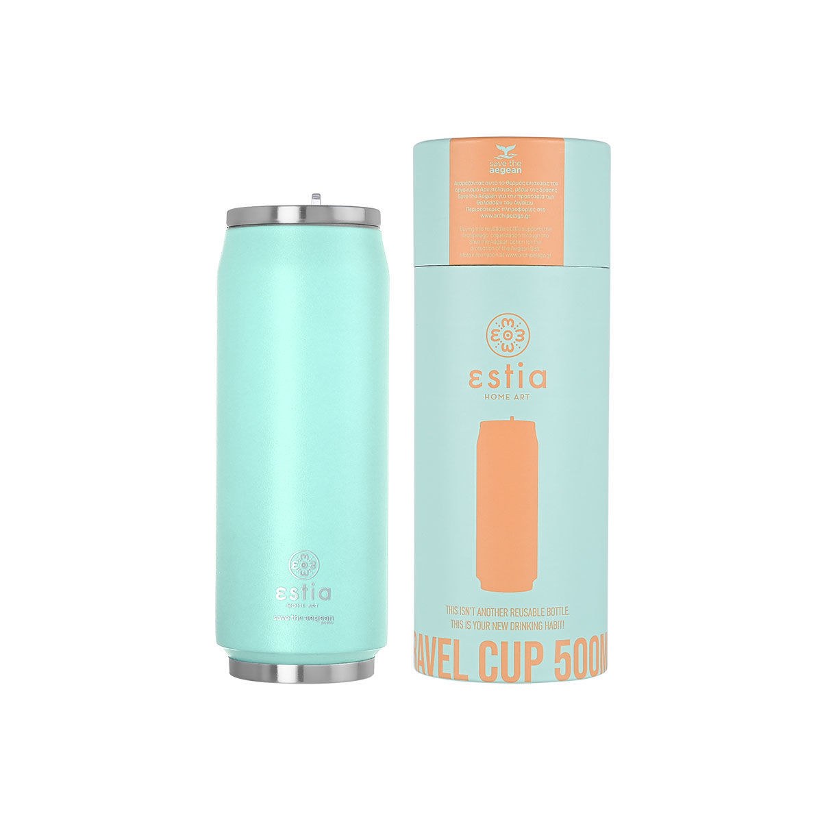 Estia Θερμός Travel Cup Save The Aegean 500Ml Bermuda Green