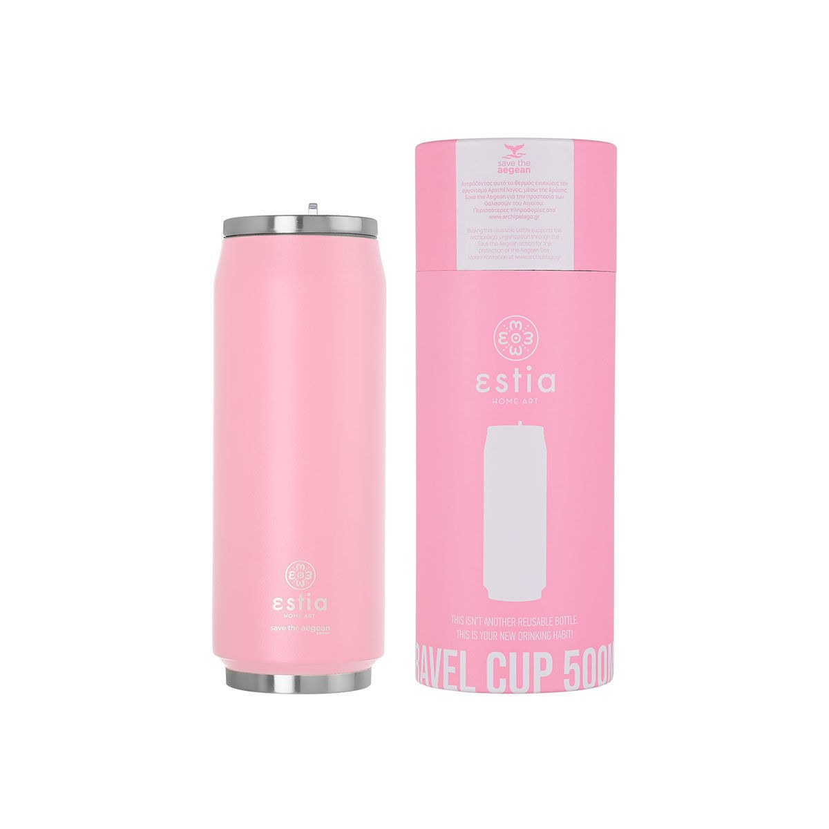 Estia Θερμός Travel Cup Save The Aegean 500Ml Blossom Rose