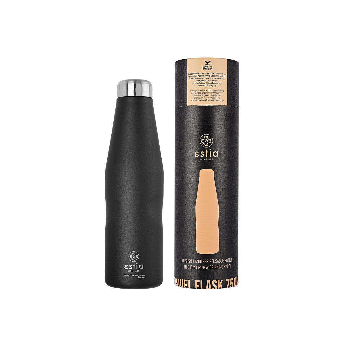 Estia Θερμός Travel Flask Save The Aegean 750Ml Midnight Black