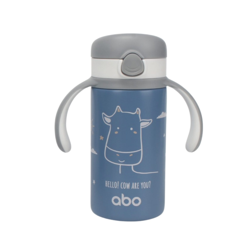 ABO Παγούρι Θερμός 280ml Με Χερούλι Και Καλαμάκι Hello! Cow Are You?