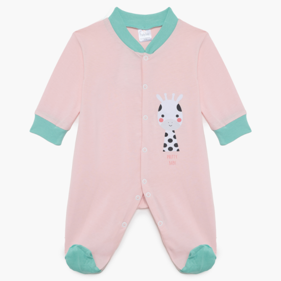 Φορμάκι Μακρύ Μανίκι Pretty Baby Giraffe Ροζ/Φυστικί