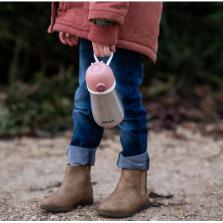 Μπουκάλι Θερμός Beaba Ανοξείδωτο Με Λαβή 350ml + 18μ Old pink BR79141