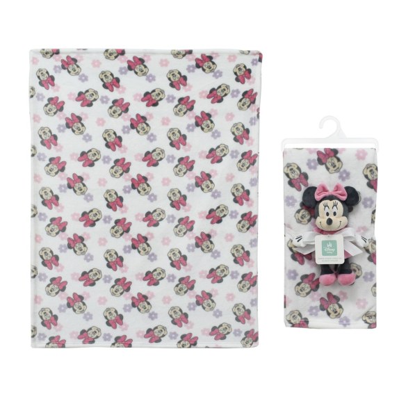 Λούτρινο Disney Home Σετ 2 Τεμ- bebe Minnie 31 Ύψος 25 cm & Κουβέρτα Coral Fleece 75x100 cm White-Black