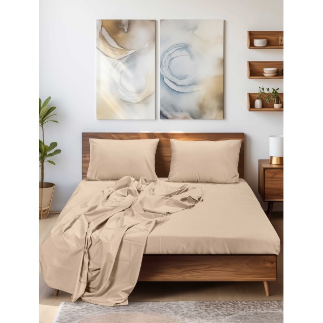 Σεντόνι Μονό με Λάστιχο Madi Sleek Beige Μπεζ...