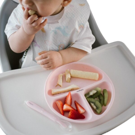 Πιάτο Σιλικόνης BabyOno Με Βεντούζες Και Χωρίσματα Ροζ BN1482/02
