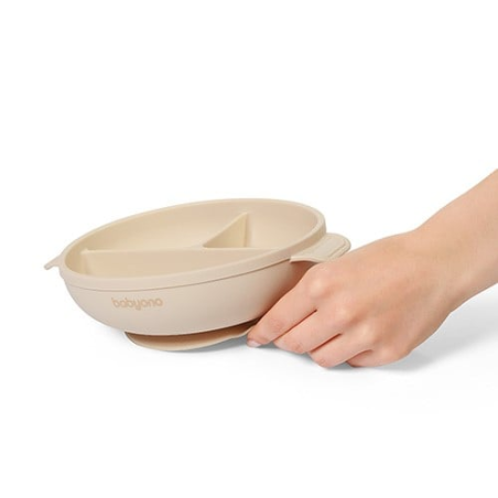 Πιάτο σιλικόνης με 3 θέσεις, καπάκι & βάση με βεντούζα - Μπεζ BabyOno BN1661/03