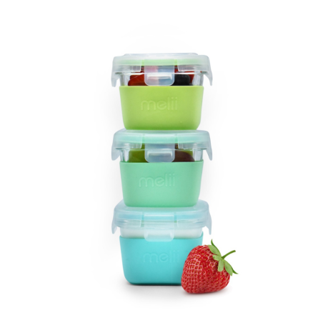 Σετ 3 τμχ Glass Containers σε θήκες σιλικόνης 160ml mint,blue,lime Melii