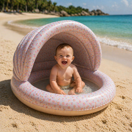 Φουσκωτή Πισίνα Swim Essentials Με Σκίαστρο Beige Cozy Hearts 100Εκ. SWE-2025SE107