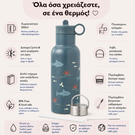 Θερμός Aπό Aνοξείδωτο Aτσάλι Fresk Nordic Shark 500ml FR-FD320-88