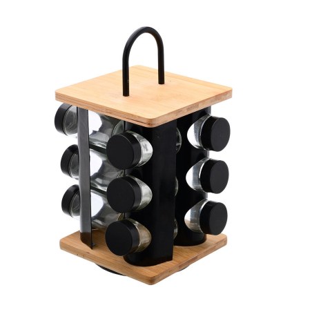 Estia Βάση Μπαχαρικών Bamboo Essentials Με 12 Γυάλινα Δοχεία Περιστρεφόμενη Μαύρη