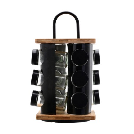 Estia Βάση Μπαχαρικών Bamboo Essentials Με 12 Γυάλινα Δοχεία Περιστρεφόμενη Μαύρη