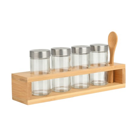 Estia Δοχεία Μπαχαρικών Bamboo Essentials Γυάλινα Σετ 6 Τεμ Με Μεταλλικό Καπάκι & Βάση Bamboo
