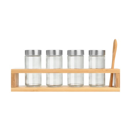 Estia Δοχεία Μπαχαρικών Bamboo Essentials Γυάλινα Σετ 6 Τεμ Με Μεταλλικό Καπάκι & Βάση Bamboo