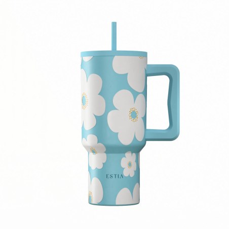 Estia Θερμός Straw Tumbler Xl Save The Aegean 900Ml Blue Daisy
