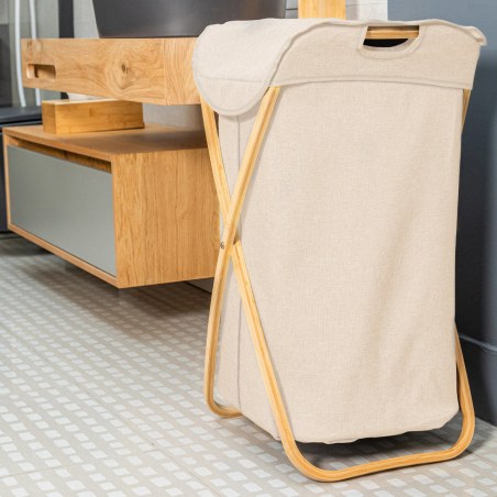 Estia Καλάθι Άπλυτων Bamboo Essentials 40X40X70Cm Με Θήκη Πολυεστέρα Πτυσσόμενο Μπεζ