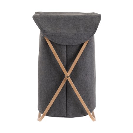 Estia Καλάθι Άπλυτων Bamboo Essentials 40X40X70Cm Με Θήκη Πολυεστέρα Πτυσσόμενο Γκρι