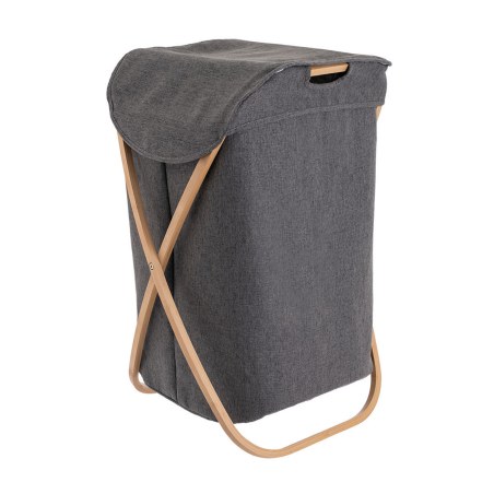 Estia Καλάθι Άπλυτων Bamboo Essentials 40X40X70Cm Με Θήκη Πολυεστέρα Πτυσσόμενο Γκρι