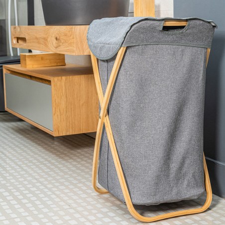 Estia Καλάθι Άπλυτων Bamboo Essentials 40X40X70Cm Με Θήκη Πολυεστέρα Πτυσσόμενο Γκρι