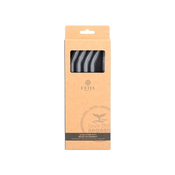 Estia Καλαμάκια Γυάλινα Με Βουρτσάκι Σετ 4 Τεμ. Διάφανα