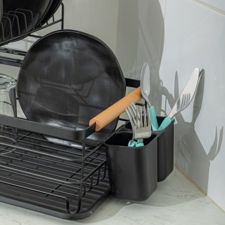 Estia Πιατοθήκη Bamboo Essentials Διώροφη Μεταλλική Μαύρη Με Bamboo Λαβές