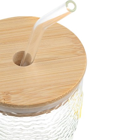 Estia Ποτήρι Νερού Γυάλινο Με Bamboo Καπάκι & Καλαμάκι Λεμονι 420Ml