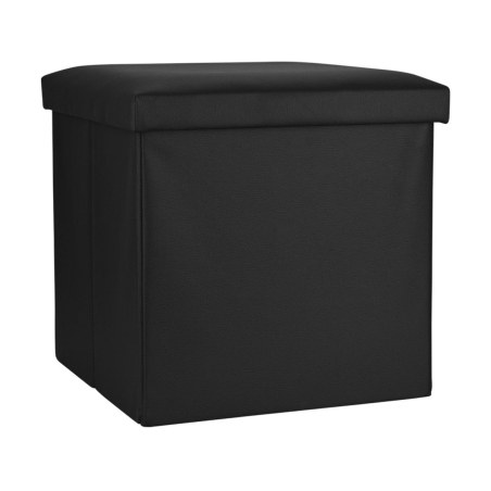 Estia Σκαμπό Cube Leather Με Αποθηκευτικό Χώρο Μαύρο