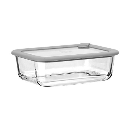 Estia Φαγητοδοχείο Colorseal Γυάλινο 1050Ml 21.6X16.5X7.4Cm Με Καπάκι Σιλικόνης Γκρι