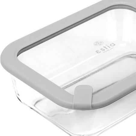 Estia Φαγητοδοχείο Colorseal Γυάλινο 1520Ml 23.5X17.8X7.6Cm Με Καπάκι Σιλικόνης Γκρι