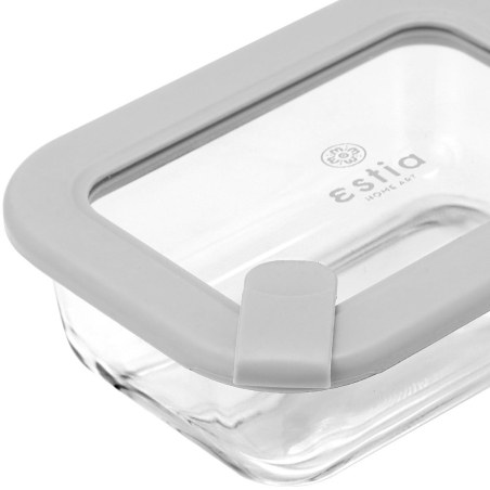 Estia Φαγητοδοχείο Colorseal Γυάλινο 370Ml 16.3X12.3X6.2Cm Με Καπάκι Σιλικόνης Γκρι