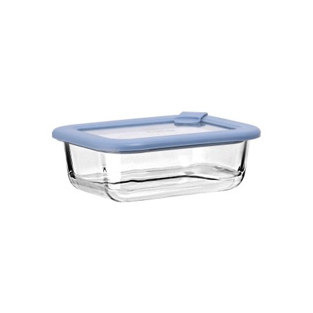 Estia Φαγητοδοχείο Colorseal Γυάλινο 370Ml 16.3X12.3X6.2Cm Με Καπάκι Σιλικόνης Μπλε