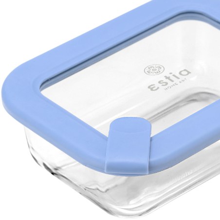 Estia Φαγητοδοχείο Colorseal Γυάλινο 370Ml 16.3X12.3X6.2Cm Με Καπάκι Σιλικόνης Μπλε