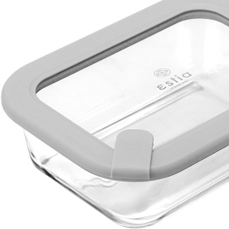 Estia Φαγητοδοχείο Colorseal Γυάλινο 640Ml 18.9X14.5X6.7 Με Καπάκι Σιλικόνης Γκρι