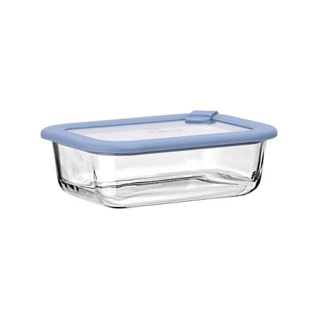Estia Φαγητοδοχείο Colorseal Γυάλινο 640Ml 18.9X14.5X6.7 Με Καπάκι Σιλικόνης Μπλε