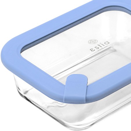 Estia Φαγητοδοχείο Colorseal Γυάλινο 640Ml 18.9X14.5X6.7 Με Καπάκι Σιλικόνης Μπλε