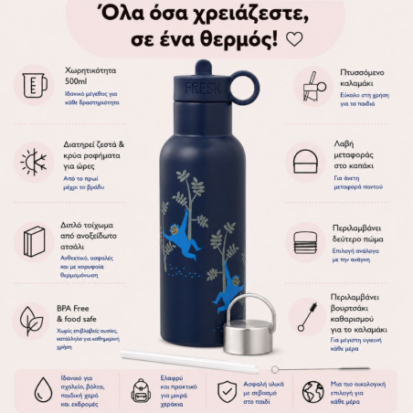 Θερμός Με Καλαμάκι Aπό Aνοξείδωτο Aτσάλι Fresk Monkey 500ml FR-FD320-27