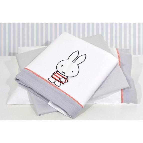 Σεντόνια Κούνιας 3 τεμ. Μουσελίνα Γκρι Design 65 Miffy