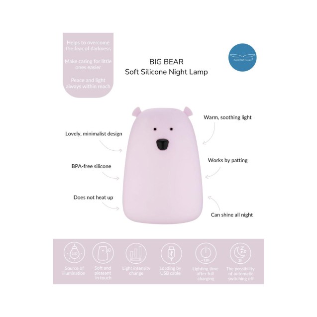 Φωτιστικό Σιλικόνης Bear Lamp Lavender 16cm -...