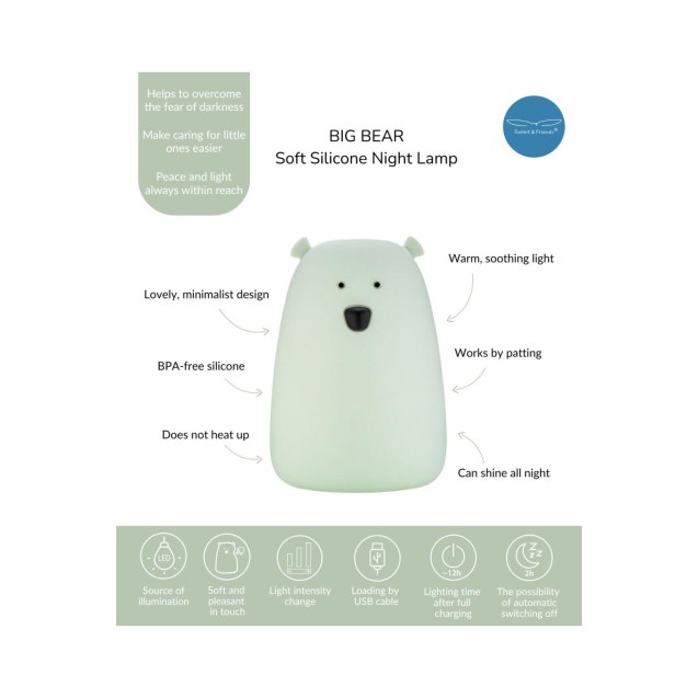 Φωτιστικό Σιλικόνης Bear Lamp Sage 16cm -...