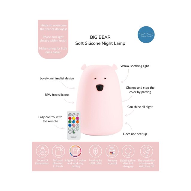 Φωτιστικό Σιλικόνης Bear Lamp Pink 16cm με...