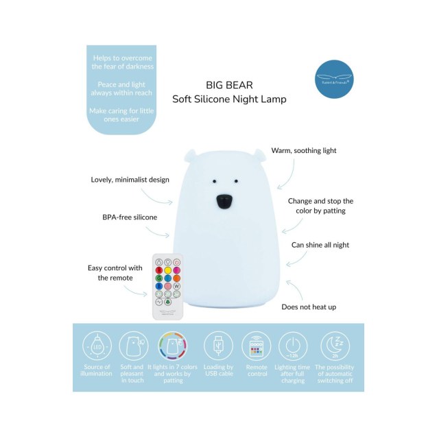 Φωτιστικό Σιλικόνης Bear Lamp Cold Blue 16 cm...