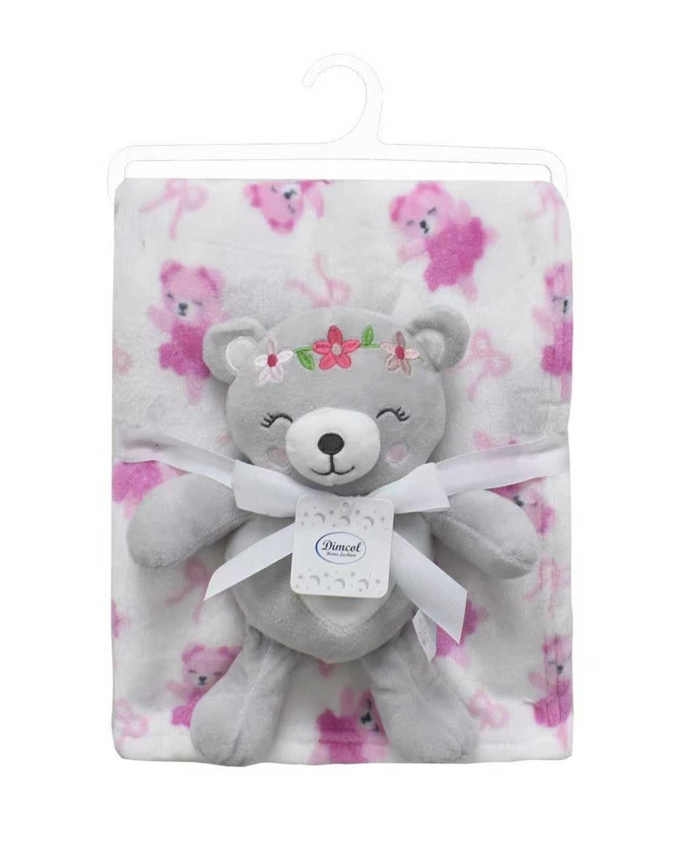 Λούτρινο Ζωάκι Σετ 2 Τεμ- Dimcol Teddy Bear 21 Ύψος 25 cm & Εμπριμέ Κουβέρτα Coral Fleece 75x100 cm Grey