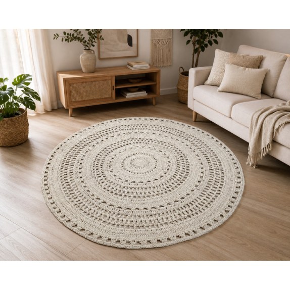 Χαλί Macrame ΚΟΜΒΟΣ NEW Στρογγυλό 100% Cotton Natural Φ150