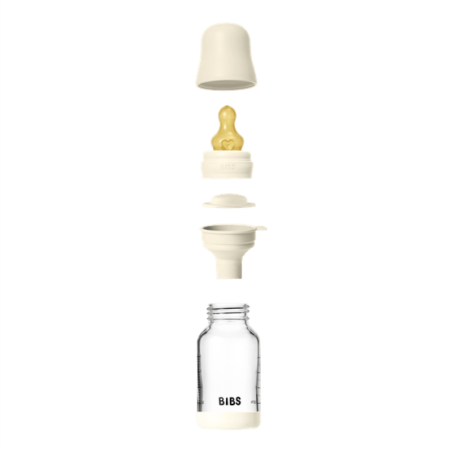 Μπιμπερό Γυάλινο Στρογγυλή Θηλή Latex 120 ml Αργής Ροής Bibs Ivory